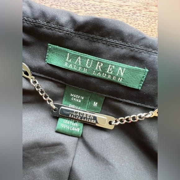 Lauren Ralph Lauren Women’s Poly Jacket Lamb Leather Trim Zip Black Size Medium - Picture 8 of 12